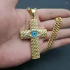 Pendant Necklaces Stainless Steel Rhinestone Jesus Cross Eye Of Horus For Men Paved Crystal Gold Color Necklace With Chain Hip Hop Jewelry