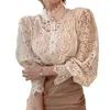Women White Lace Blouse Big size Sexy Long Sleeve Lace Basic Shirt Top Spring Summer Korea Elegant Flower Blouse Office Outfit 240227