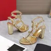 Golden Stud Gladiator Sandały muły obcasowe buty na obcasie buty otwartej butów 95 mm luksusowe projektanci sandały na wysokim obcasie buty wieczorne buty