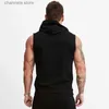 Herrtröjor tröjor gym fitness hoodie mens ärmlös tröjor kroppsbyggande träning tränare bomullsdragare väster rockar manlig casual sportkläder huva T240227