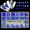 Mixed AB Red Blue Glass Crystal Diamond Flat Nail Art Decoration 21 Grid Box Nails Accessories Set With 1 Pick Up Pen 240219