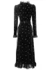 Catwalk – robe mi-longue en velours pour femmes, tenue de soirée de haute qualité, avec perles, élastique, magnifique, jolie, crayon, manches longues, nouvelle collection printemps