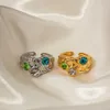 Nuovo arrivo colorato AAA Zirconia Stone Naturale Chunky Chunky martellato 18k Gold inossidabile Acciaio Accidenti Anelli di apertura