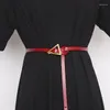 Belts Women's Leather Belt Casual Metal Golden Triangle Buckle Black Brown Genuine Waist Dress 2022 Designer Fashion190l