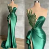 Green Mermaid Evening Dresses elegant Beads Collar Party Prom Dress Pleats Split Formal Long Red Carpet Dress for special occasion
