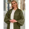 Ethnic Clothing Eid Shiny Satin Open Abaya Dubai Turkey Kaftan Ramadan Muslim Women Maxi Dress Puff Sleeve Kimono Cardigan Islamic Jalabiya