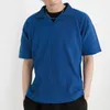 Mens Polos Miyake Pleated T-shirt Tops Loose Casual Blue Polo Shirt Short Sleeve Men Clothing