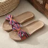 Slippers EVA Flip Flops Shoes Stripes Thick Bow Linen Cotton Women Women's Slipper