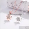 Pendentif colliers Double face rond pendentif colliers pour femmes or Rose luxe strass 925 Sterling Sier collier ras du cou mode Dhxji