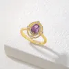 Cluster Rings Gold Color Purple Zircon Inlaid Female Wedding Daily Outfit Fashion Ring Plated Real