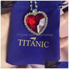 Colares Pingente Titânico Coração Do Oceano Colar Sier Amor Em Forma Dangle Brincos Com Royal Azul Vermelho Cristal Pingente Gargantilha Dhrxo