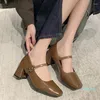 Elbise ayakkabıları kadınlar Mary Janes yüksek topuklular tıknaz yaz 2024 Zarif lolita trend partisi