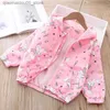 Rash Guard Shirts 2 3 4 5 6 7 8 9 Year Kids Windbreaker Jacket for Girls Spring New Fashion Printed Trench Coat Hooded Children Outerwear Clothing Q240227