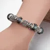 매력 팔찌 Annapaer Drop Bracciali Donna Silver Color Charms 팔찌 팔찌 검은 크리스탈 구슬 여성을위한 팬 B18018