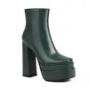 Stövlar 2024 Fashion Women ankelplattform 14 cm Square High Heel Punk Zipper Autumn Winter Short Ladies Shoes Shoes