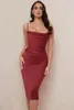 Casual Dresses WillBeNice 2024 Sexy Women Wine Red Strap Wedding Birthday Satin Dress Bodycon Lady Mid-Length Party Vestidos Luxury