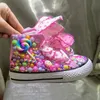 Spring Summer Fall Winter Handmade Girl Canvas Shoes Bling Rainbow Pearls Sneakers 1 2 3 4 5 6 7 8 9 10 11 12 13 14 15 16 Years 240220