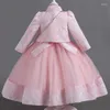 Robes de fille 2024 hiver automne filles robe bouffante fil princesse robe trois pièces ensemble sans manches avec sac manteau pour fête d'anniversaire