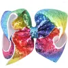 Hair Accessories Fashion 8 Inch Children Girls Rainbow Large Big Bow Sequins Women Shining Alligator Party Clips