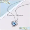 Hänge halsband Evil Blue Eye Halsband Choker smycken Rhinestone Heart Round Design Pendant Clavicle Chain Halsband Sier Rose Gold Dhnxy