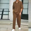Spring Summer Casual Cotton Shirts And Pants Suits Men Vintage Half Sleeve Irregular Cardigan Two Piece Sets Mens Outfits 240220