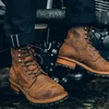 Bottes compensées Vintage pour hommes, chaussures en cuir de vache véritable faites à la main, outillage de sécurité, bout rond, moto britannique, cheville d'hiver