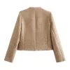 블레이저 2023 가을 여성 재킷 텍스처 블레이저 코트 패션 oneck 긴 슬리브 짧은 재킷 빈티지 싱글 가슴 코트 탑