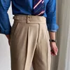 Mäns kostymer brittiska höga midja raka byxor män sociala byxor pant italienska mens formella pantaloner 2024 klänning fotled