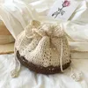 Sacos de compras bonito mini cordão mão-crocheted algodão saco trançado crossbody pequena praia tote