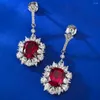 Dangle Oorbellen Vintage 925 Sterling Zilver 8 10mm Bloedrode Ruby Drop Voor Vrouwen Lab Diamant Edelsteen Bruiloft fijne Sieraden Geschenken