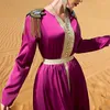 Ubranie etniczne Abaya Diamonds Marokańskie Dubaj Muzułmańskie kobiety długie Maxi Sukienka Ramadan Arabska satynowa przyjęcie weselne Suknia islamska wieczór vestido