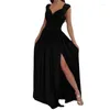 Повседневные платья 2024, женское элегантное вечернее длинное платье без рукавов, кружевное, роскошное, с открытой спиной и высоким разрезом, женское с v-образным вырезом, Vestidos De Mujer