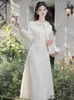 Casual Kleider Retro Französisch Stil Perle Plüsch Band Bogen Kleid Frauen Elegante Dame Fee Prinzessin Herbst Dicke Vestido Robe Rouge