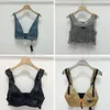 Shiny Rhinestone T Shirts Women Denim Sling Vest Sexig Cropped Top Party Tank Tops V Neck Tshirt BH 66ESS