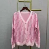 Cardigan à col en V de créateur Chemise tricotée T-shirt rose Lettre Contraste Jacquard Rose Tempérament À manches longues Marques de luxe Veste pull