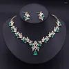 Ketting Oorbellen Set Luxe Groene Choker Sets Voor Vrouwen Dangle Bruid Sieraden Kraag Tweedelige Bruids Trouwjurk Accessoires