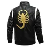 New Men's Motorcycle Biker Leather Jackets Scorpion Embroidery PU Coat Spring Autumn Fashion Stand Collar Leather Jacket