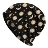 Berets retro celestial sol gorro chapéus lua ouro preto impressão bonnet unisex esporte ao ar livre tricô chapéu inverno design elástico bonés