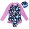 Maillots de bain pour femmes Floral Sirène Enfant Bébé Fille À Manches Longues Maillots De Bain Pour Bébés Maillot De Bain À Volants Brillants Enfants One Piece Beachwear