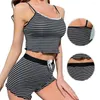 Vêtements de nuit pour femmes Lingerie pour dames Femmes douces Pyjamas Jarretelles Shorts Ensemble Lettre Stripe Imprimé Confortable Halter Top Sous-vêtements