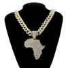 Mode Kristall Afrika Karte Anhänger Halskette Für Frauen männer Hip Hop Zubehör Schmuck Halskette Choker Cuban Link Kette Gift339E