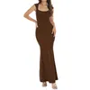 Casual Dresses Women Summer Slip Long Dress Cap Sleeve Square Neck Maxi Bodycon Fishtail Party Club