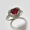 Band Rings A new simple classic silver heartshaped engagement ring for women in 2024 featuring fashionable jewelry set in white red and CZ stones as weddin J240226
