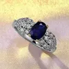 Bagues de cluster 2024 S925 Silver Royal Blue Oval Ring Luxe Full Diamond Mode Polyvalent Style Femme