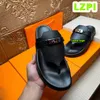 Lüks İmparatorluk Deri Deri Flip Flops Slaytlar Klasik Siyah Kahverengi Düz Kalın Sole Claquette Luxe Sandles Yaz Erkek Açık Sandalet Plaj Ayakkabıları 38-46