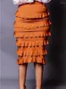 スカート女性スカートフリル光沢のあるハイウエストパッケージヒップ膝の長さエレガントオフィスレディマードメスオフィスキューズエラスティック