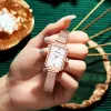 Japan Quartz Movement Green Dial Roman Square Watches Case Stanless Steel Fashion Wristwatch Ladies Rose Gold Watches for Women