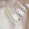 Minimalistisk dubbelskikt Women Box Chain HerringBone Chain Gold Plated Choker Halsband Korean Fashion Blade Halsband265G