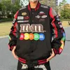 Куртка-бомбер для мужчин и женщин в стиле хип-хоп с вышивкой, мотоциклетное свободное бейсбольное пальто, повседневная высококачественная уличная гоночная университетская верхняя одежда 240227