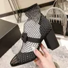 Mulheres sexy botas de rede com salto grosso designer de pista com decoração de cristal brilhante vestido de festa feminino venda quente novo modelo botas de couro genuíno de alta qualidade femininas